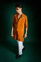 Water Lily Hand Embroidered Designer Kurta - Rust Orange