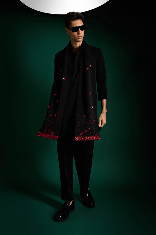 Speckled Birds Hand Embroidered Designer Shawl Set With Kurta And Pant