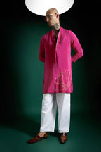Petals Hand Embroidered Designer Kurta - Hot Pink