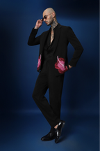 Hibiscus  Hand Embroidered Tuxedo - Black