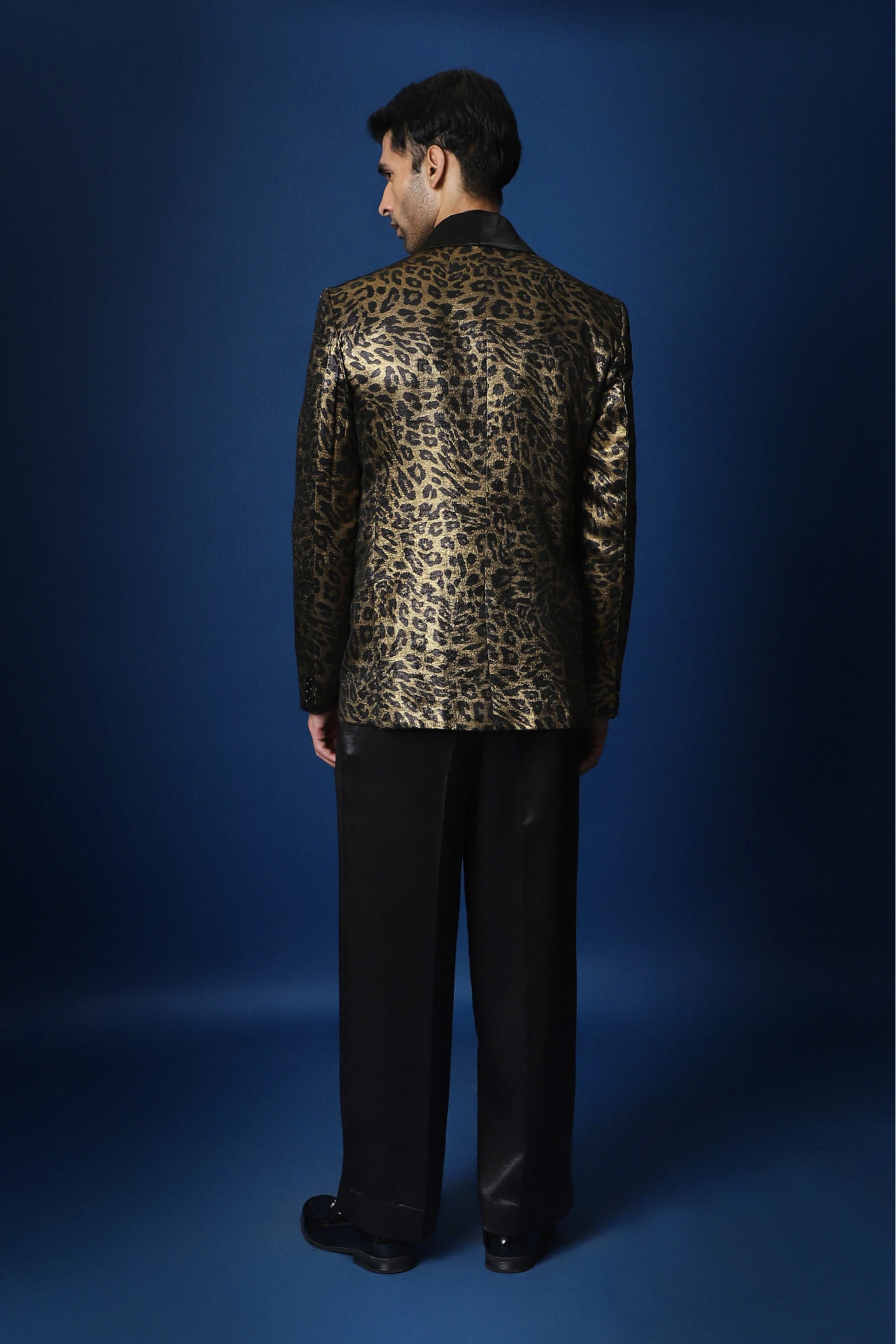 Leopard / Animal Print Hand Embroidered Tuxedo - Black