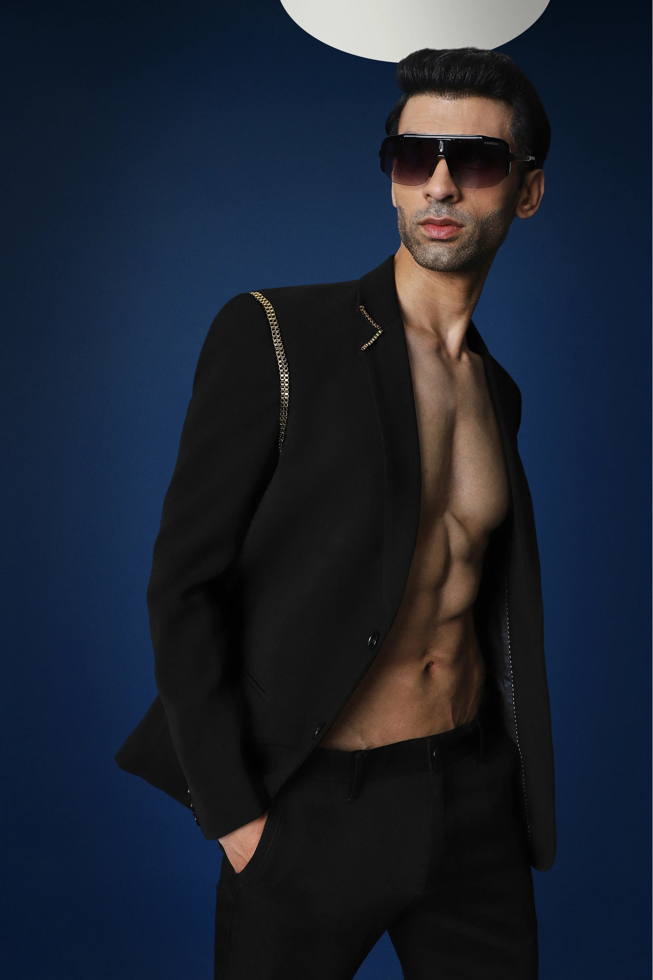 Metal Chain Hand Embroidered Tuxedo - Black