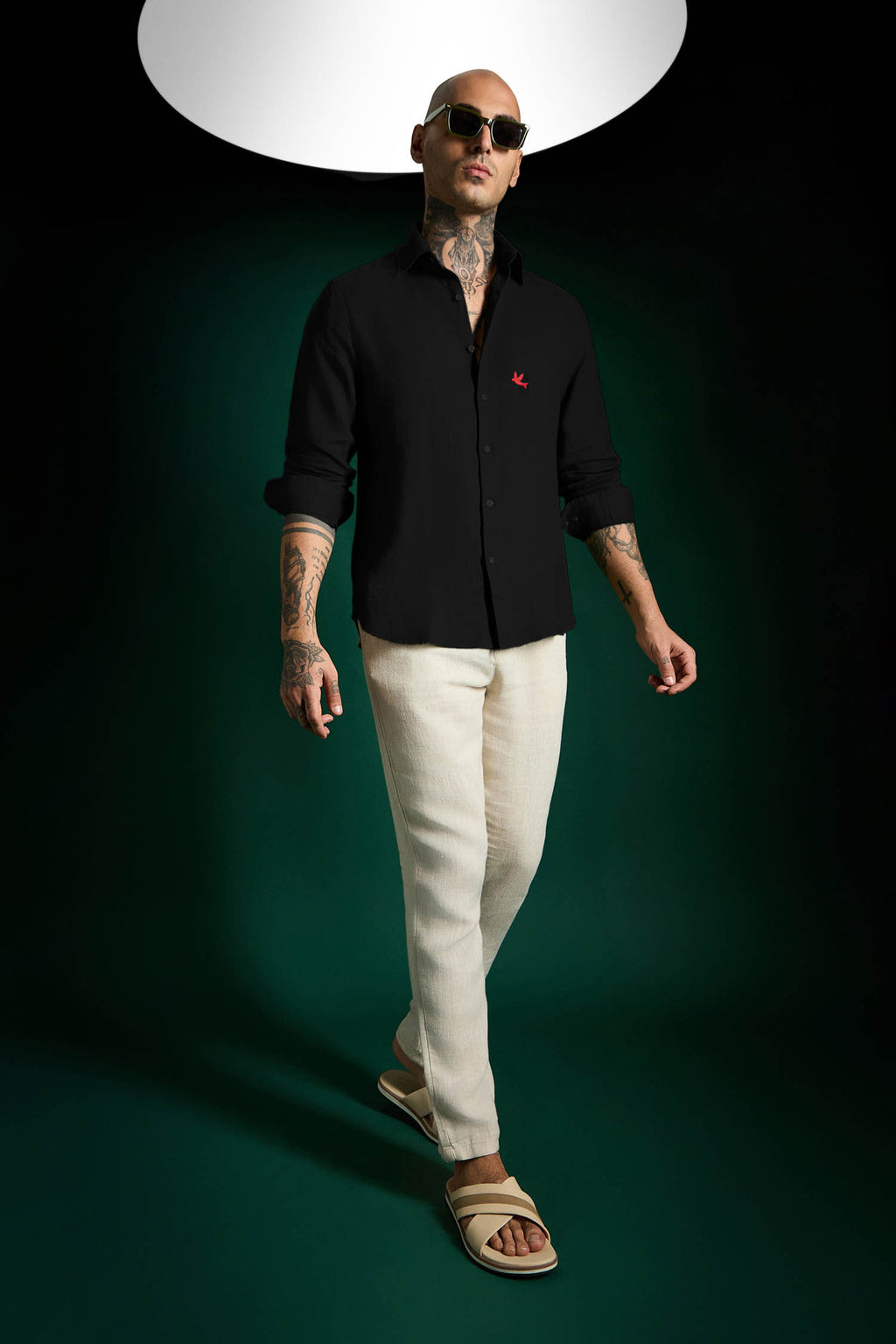 Bird Irish Linen Shirt - Black and Red Bird