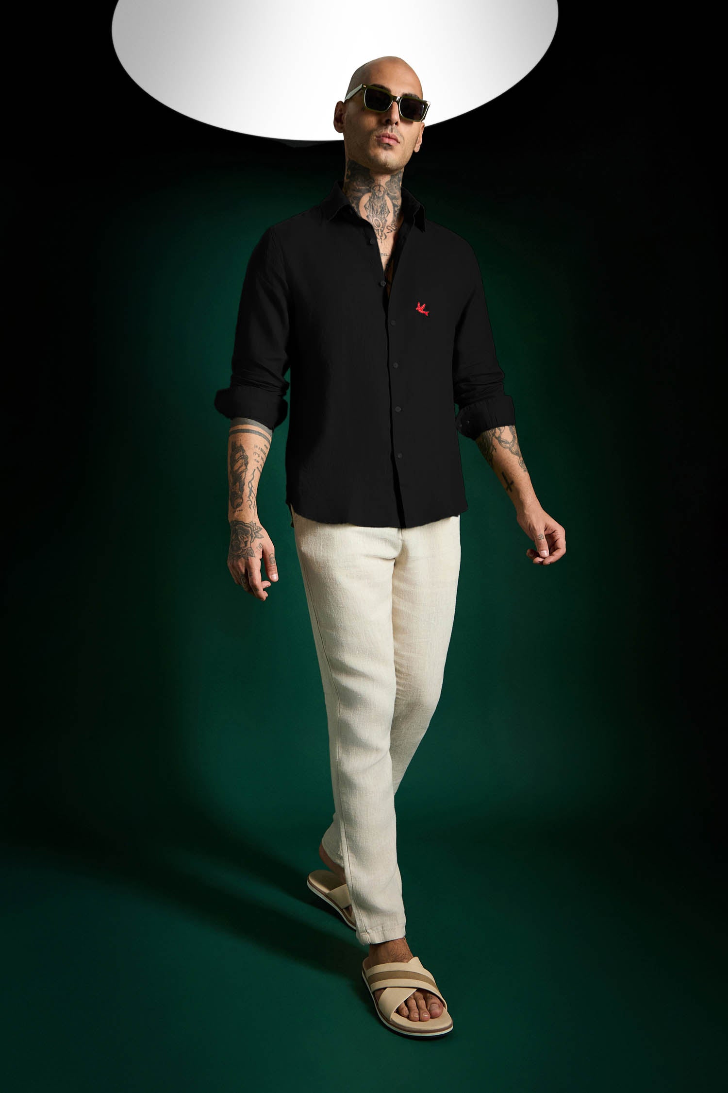 Bird Irish Linen Shirt - Black and Red Bird