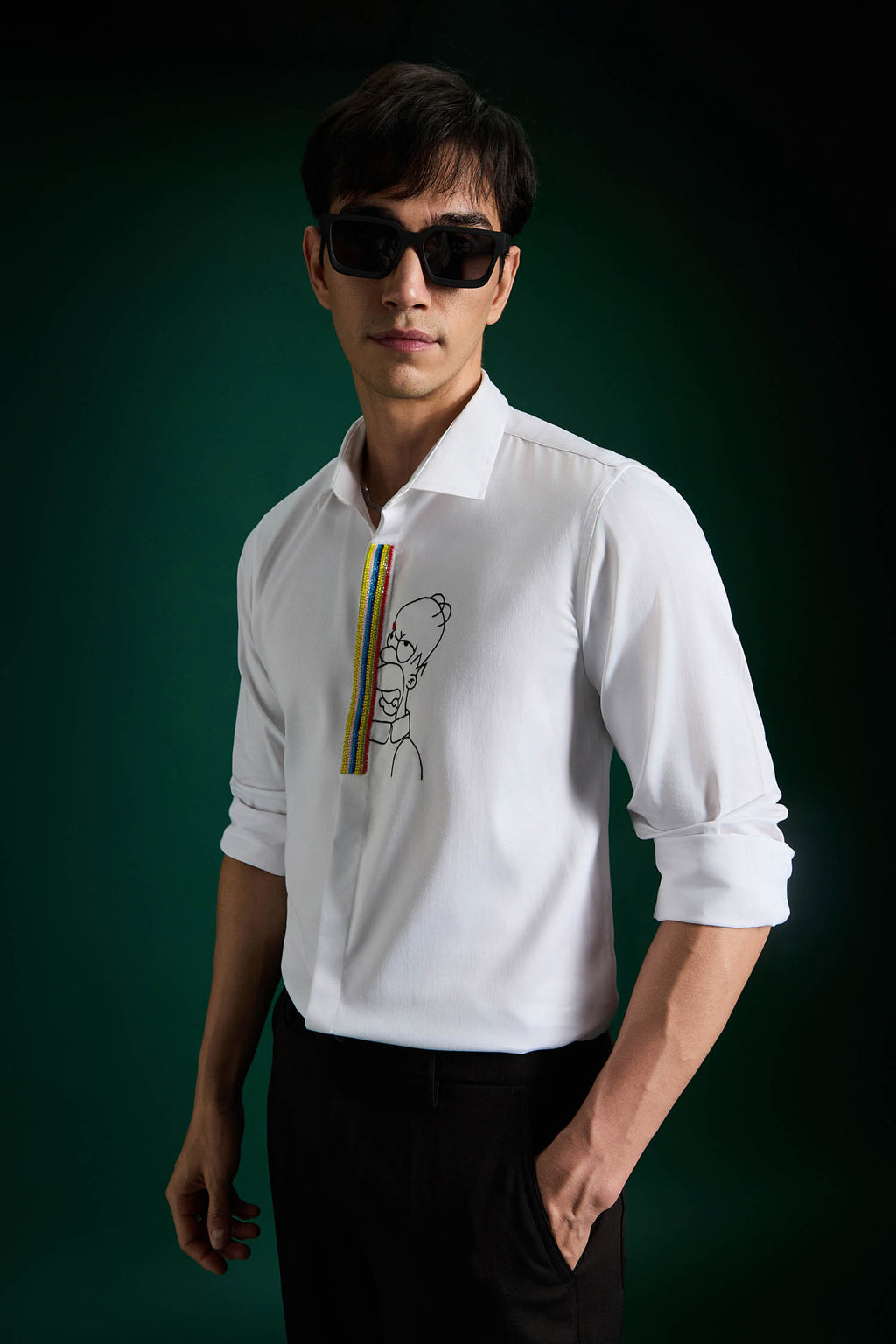Static Brat Simpson White - Hand Embroidered Designer Shirt