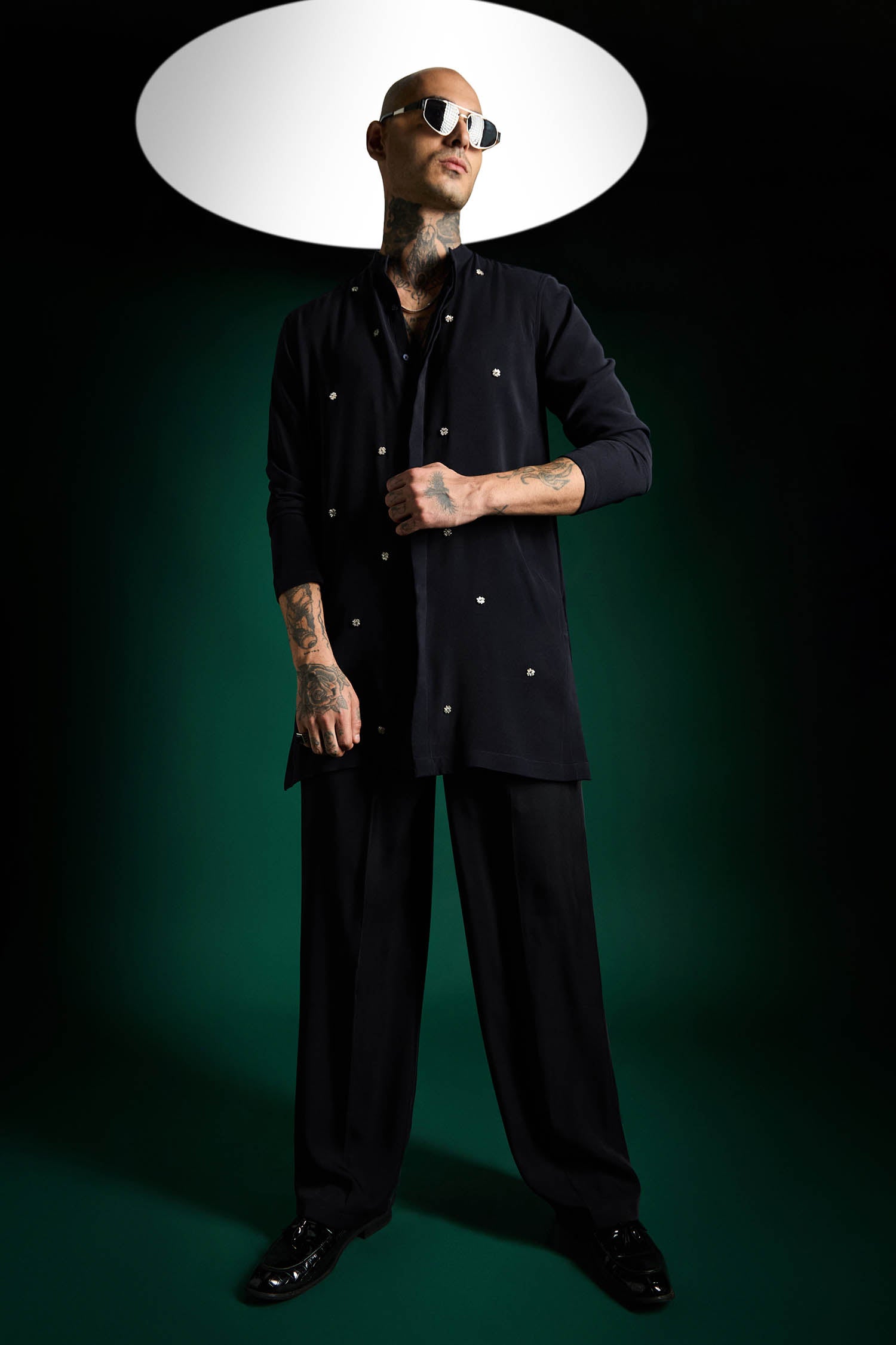 Studded Hand Embroidered Designer Kurta Set - Navy