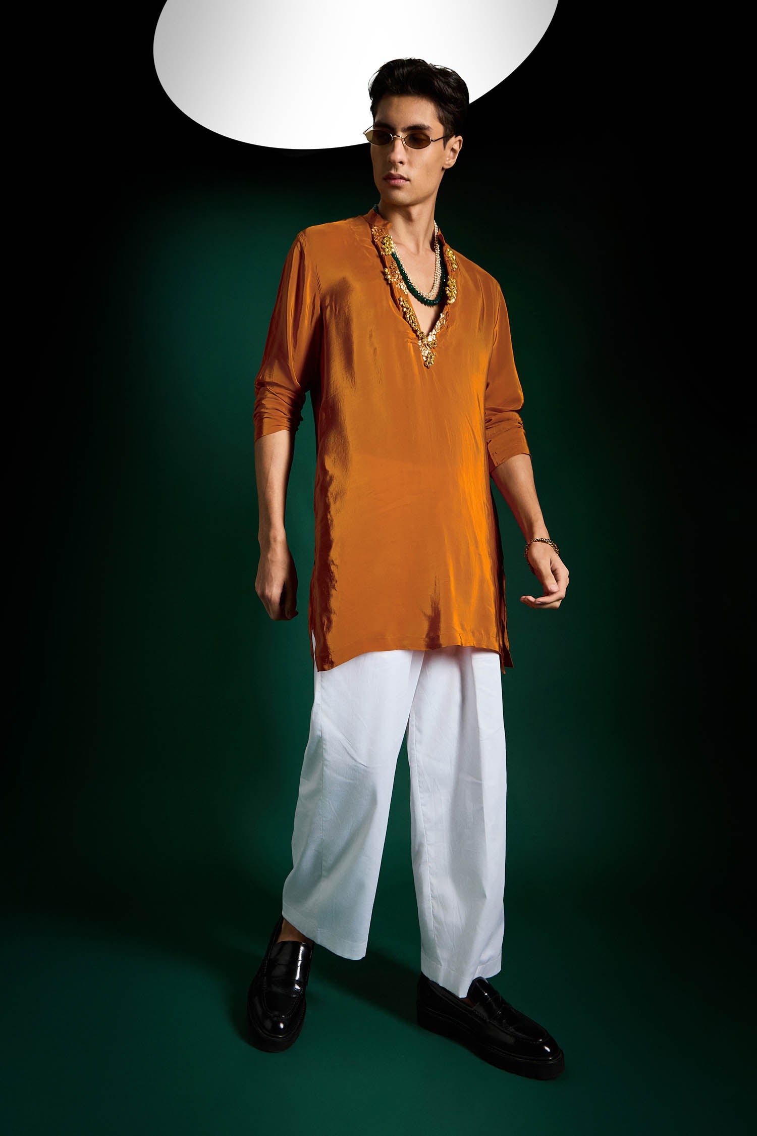 Bell Clusters Hand Embroidered Designer Kurta -  Rust Orange