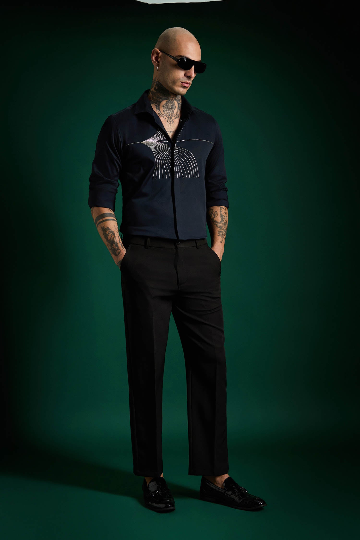 Sparkler Navy - Hand Embroidered Designer Shirt