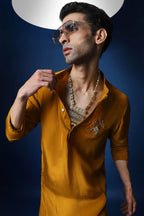 Swaagat Nahin Karoge Humara Hand Embroidered Kurta - Mustard