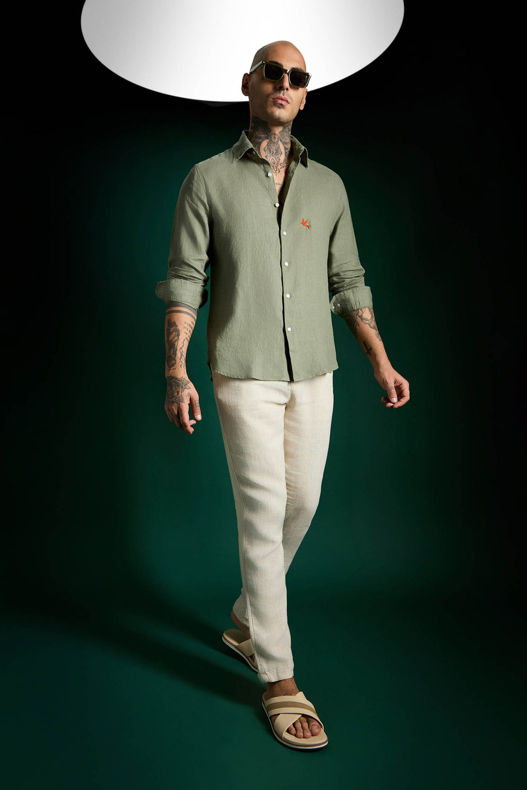 Bird Irish Linen Shirt - Olive Green