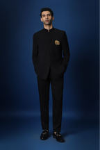 Yanai (Elephant) Hand Embroidered Bandhgala - Black