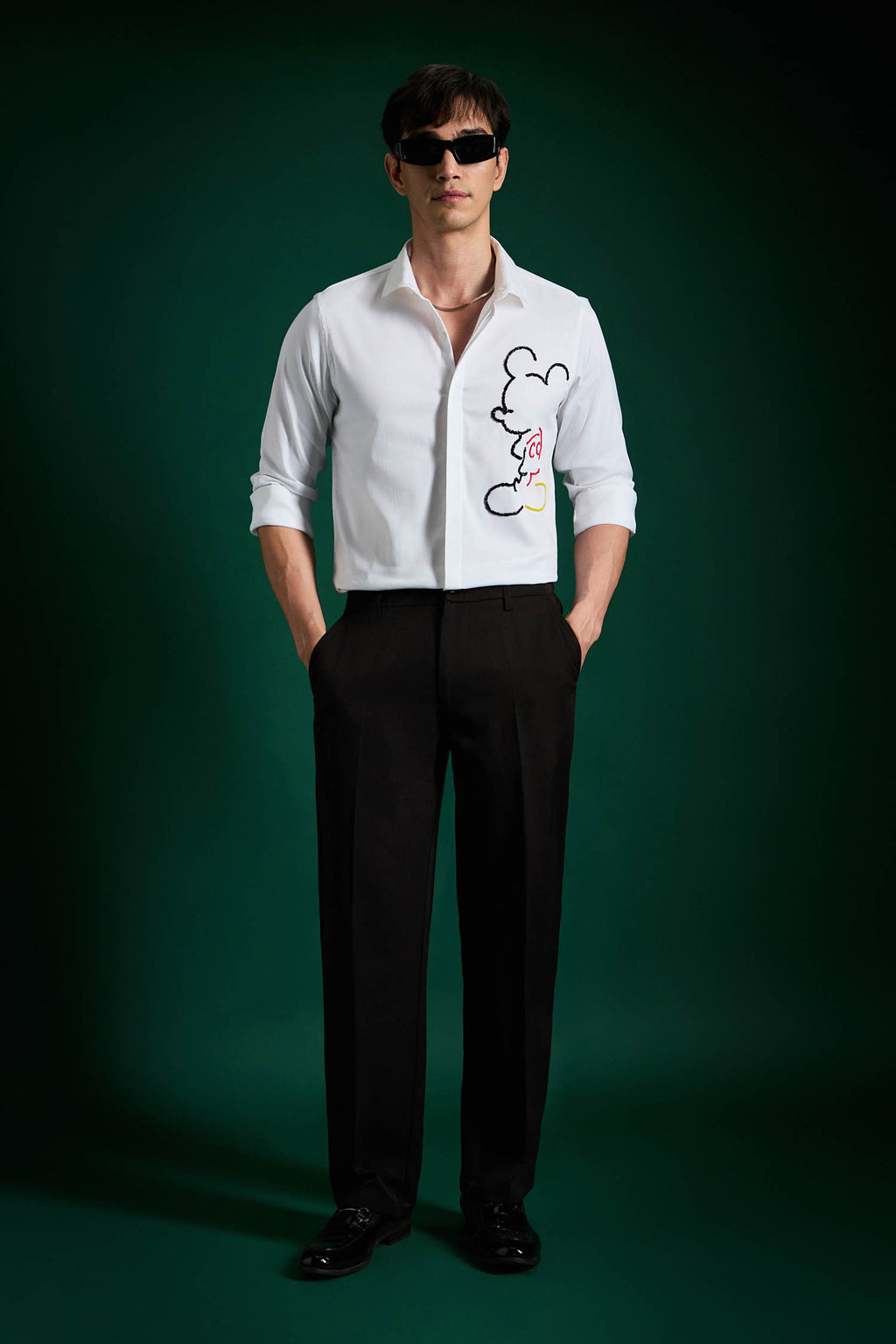 Big Mickey - White Hand Embroidered Designer Shirt