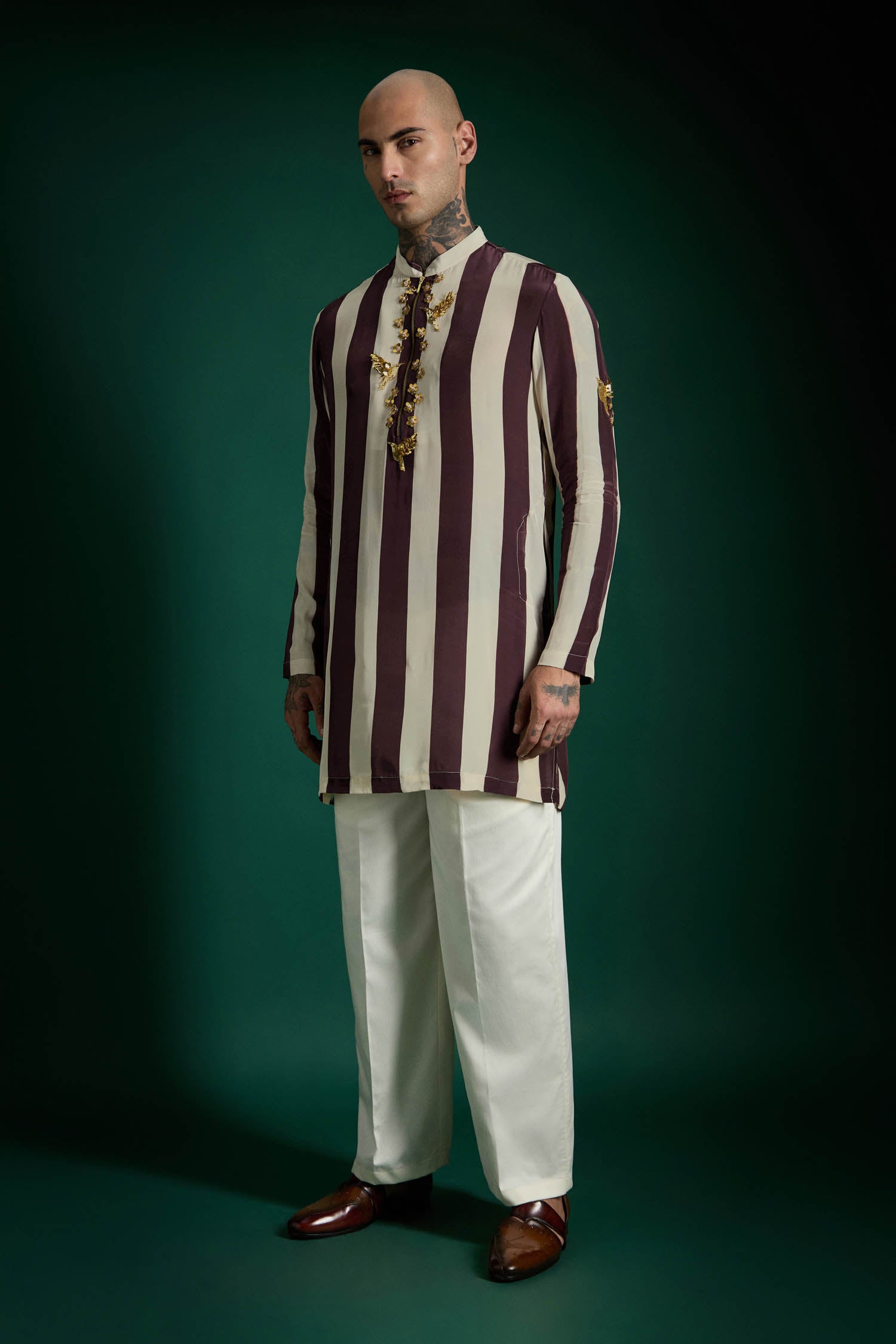 Crest Hand Embroidered Designer Kurta - Wine