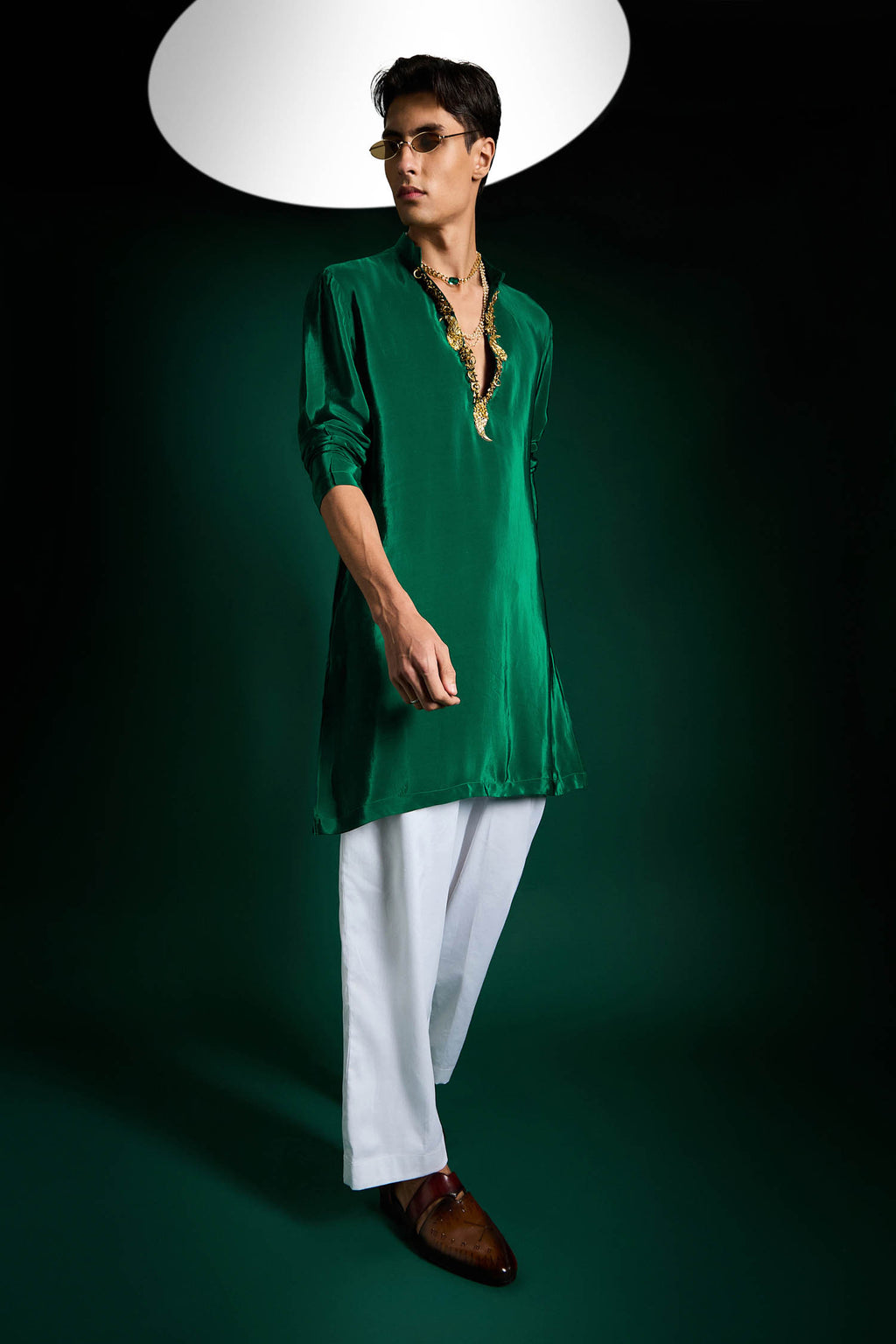 Echo Beads Hand Embroidered Designer Kurta - Bottle Green