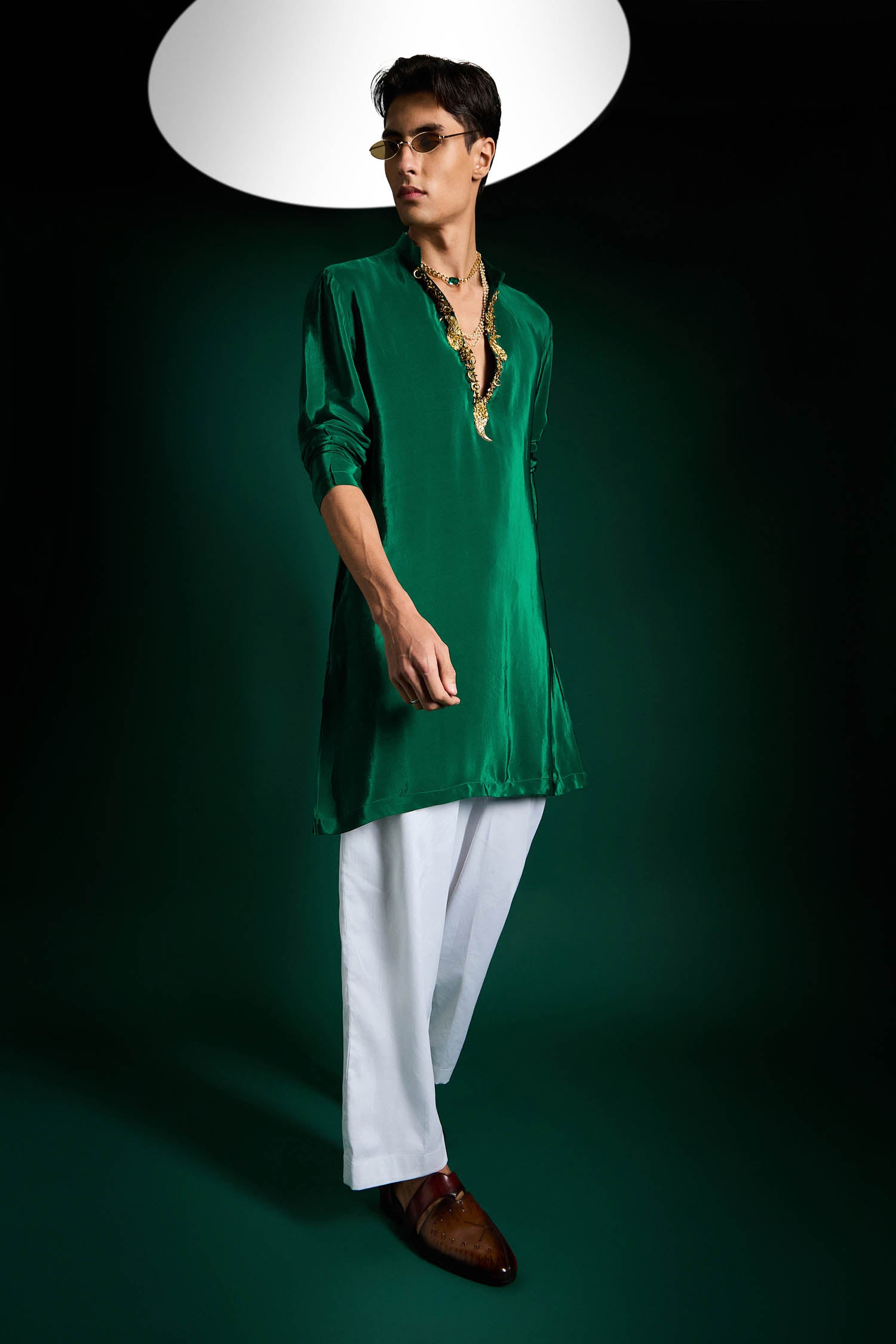 Echo Beads Hand Embroidered Designer Kurta - Bottle Green