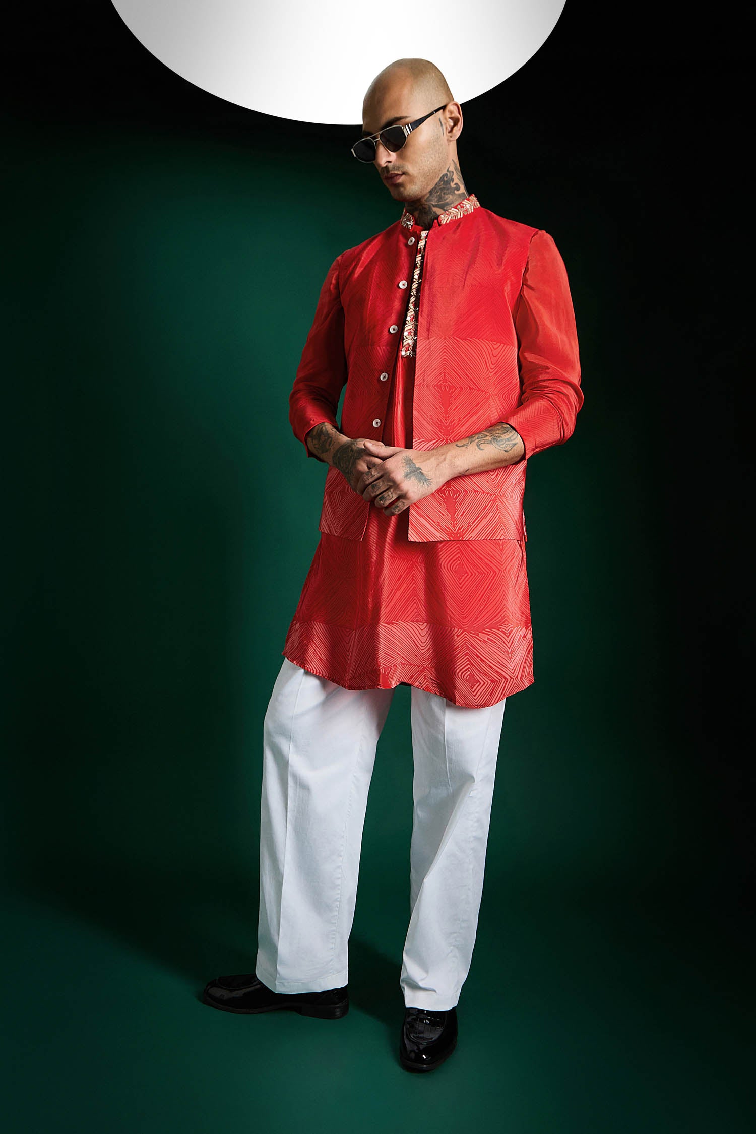 Red Print-hand Embroidered Designer Bundi