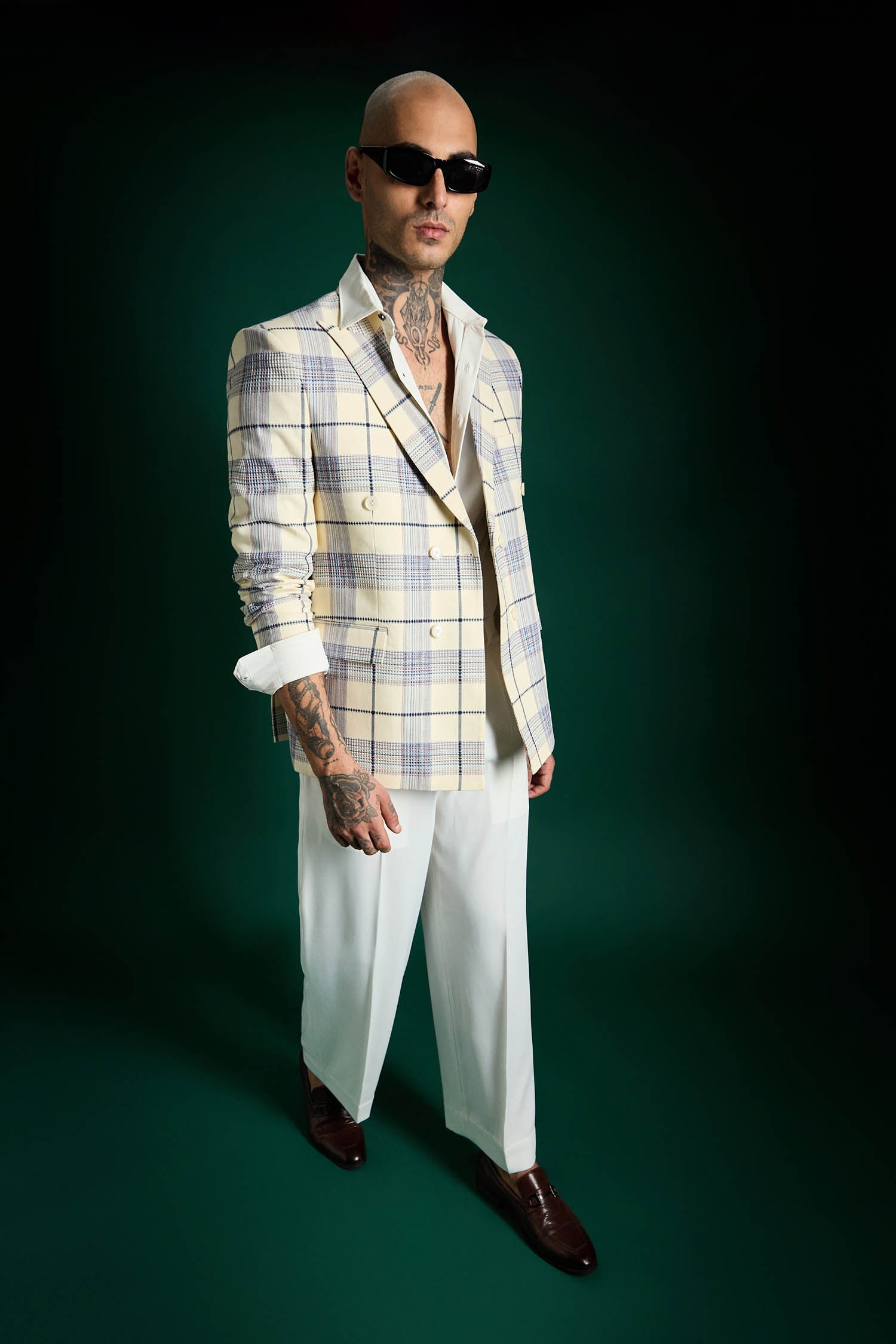 The Board Room Blazer Tartan Checks - Ecru White
