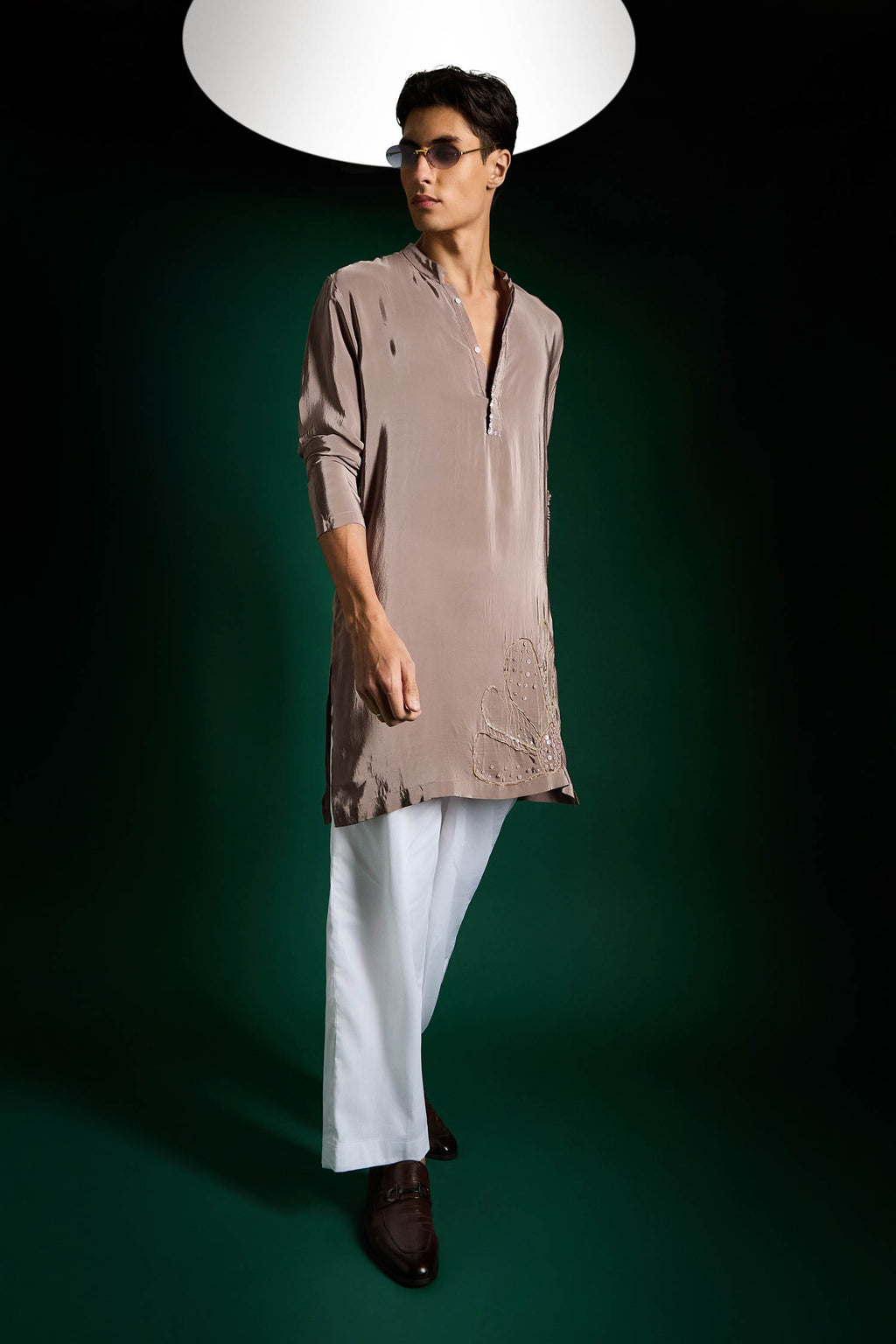 Petals Hand Embroidered Designer Kurta - Lilac Luster