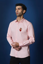 Biological Heart Hand Embroidered Designer Shirt - Baby Pink