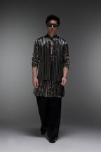 Loom - Hand Embroidered Designer Bundi With Kurta - Black