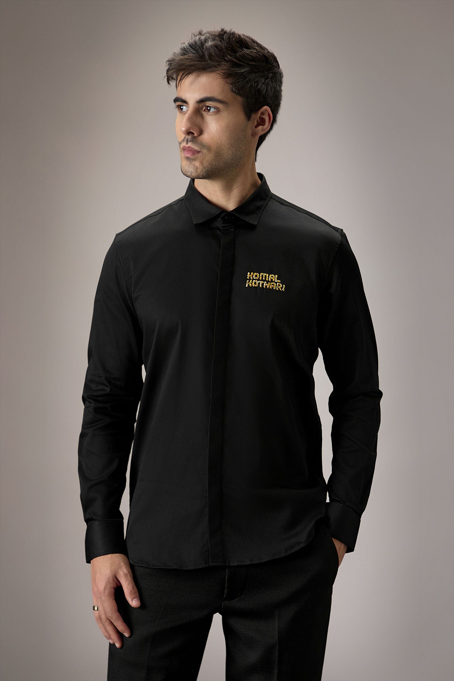 Komal Kothari - Hand Embroidered Designer Shirt - Black