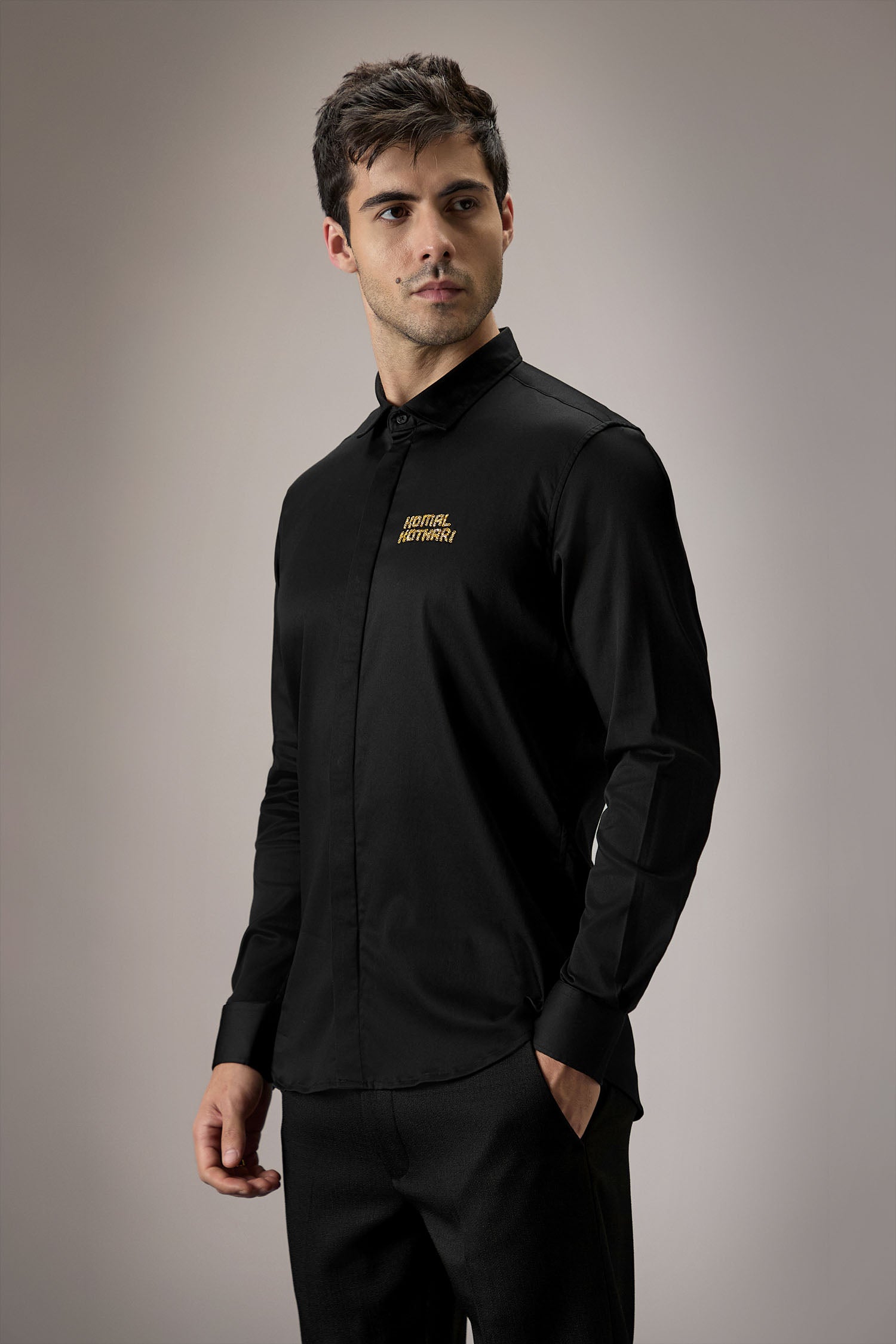 Komal Kothari - Hand Embroidered Designer Shirt - Black