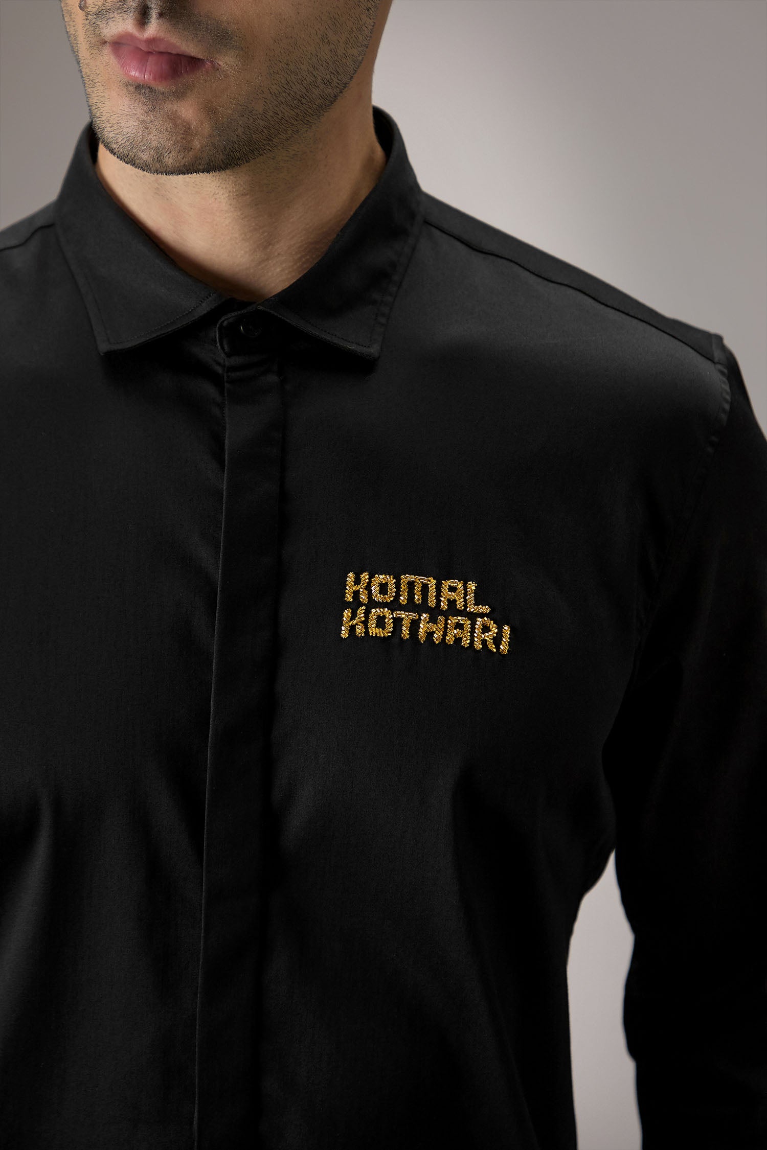 Komal Kothari - Hand Embroidered Designer Shirt - Black