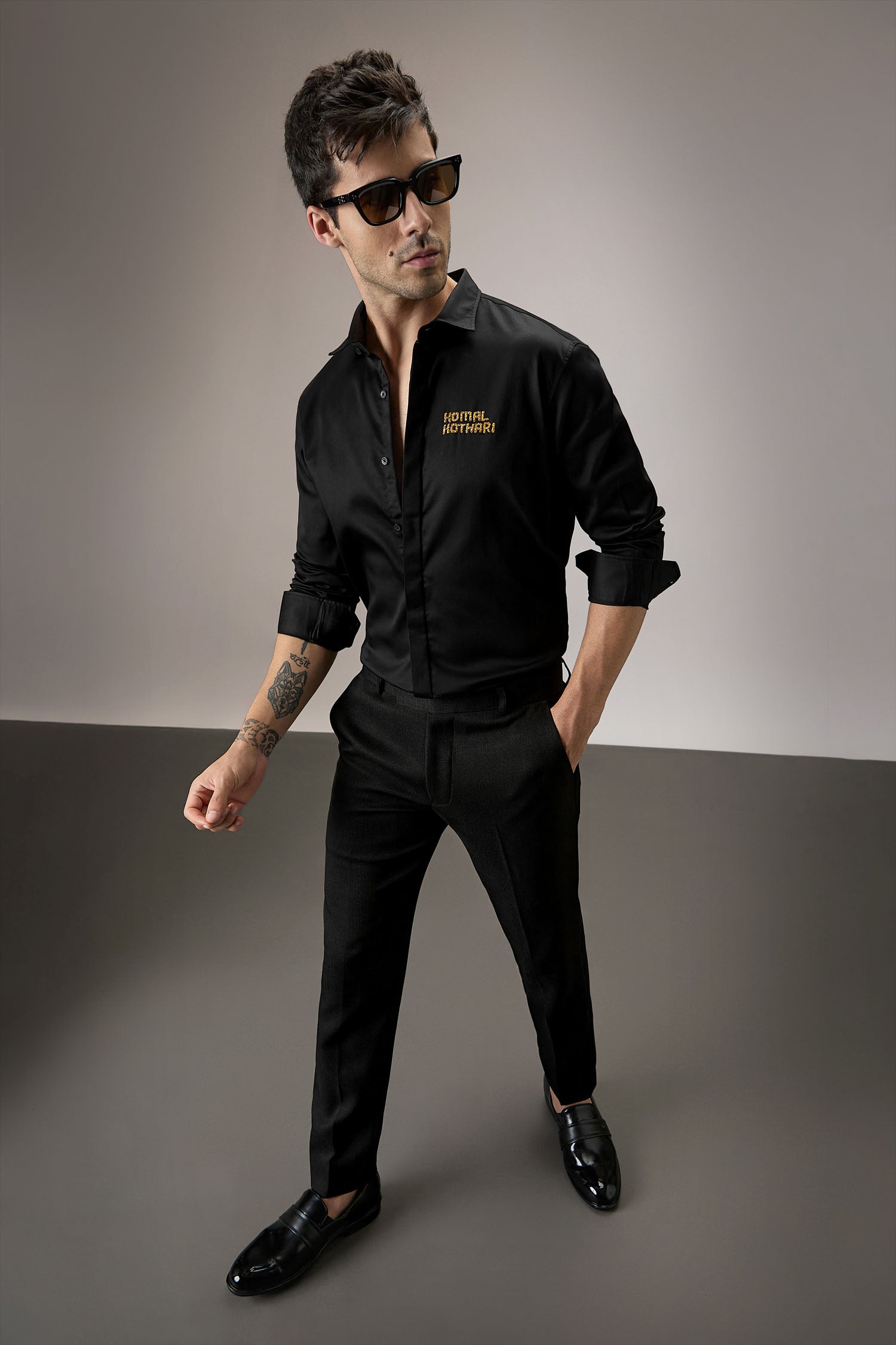 Komal Kothari - Hand Embroidered Designer Shirt - Black