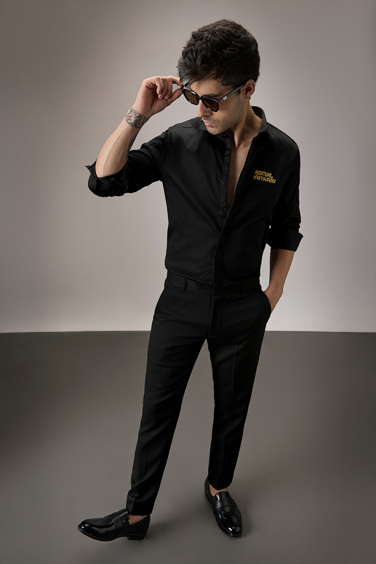 Komal Kothari - Hand Embroidered Designer Shirt - Black