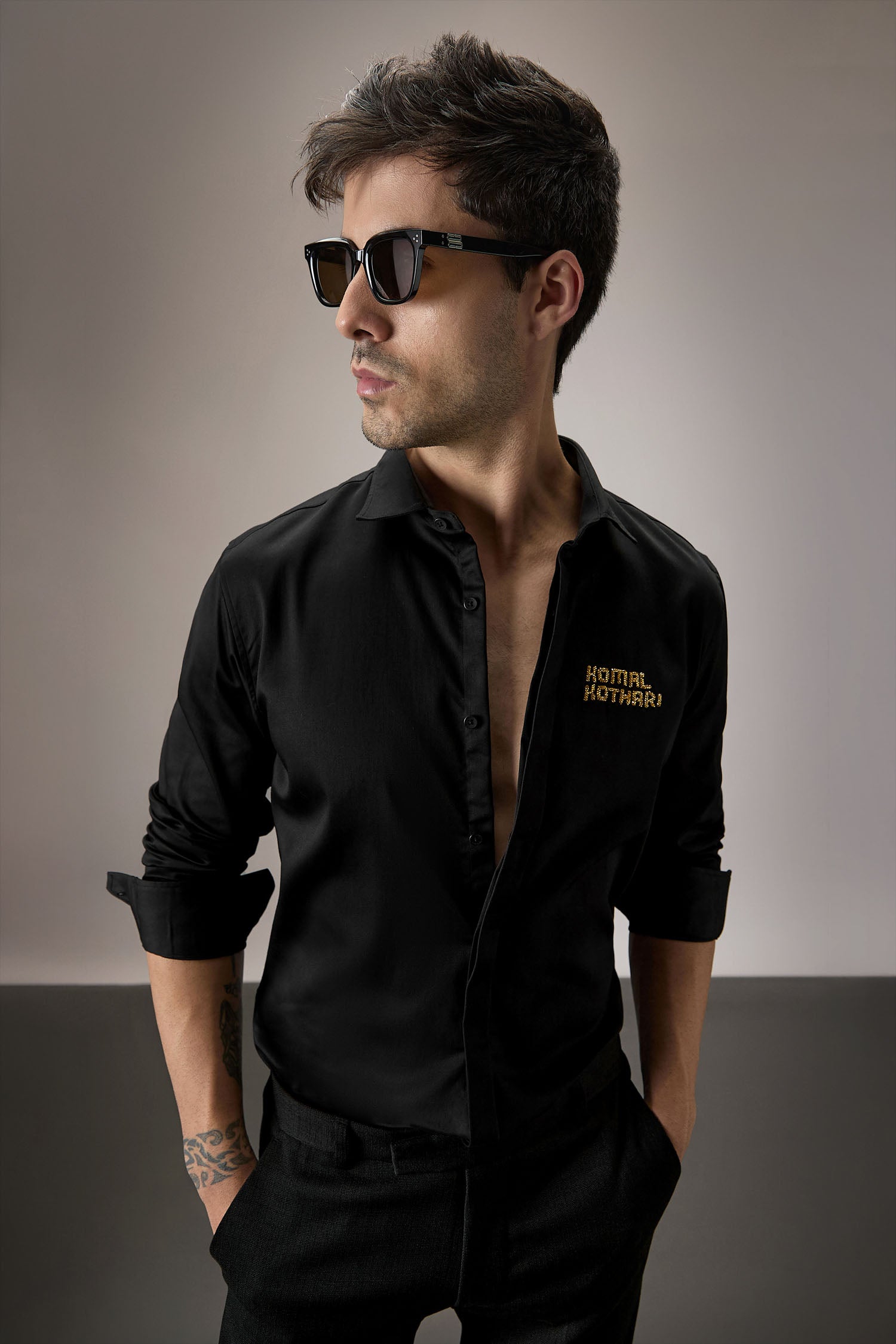 Komal Kothari - Hand Embroidered Designer Shirt - Black