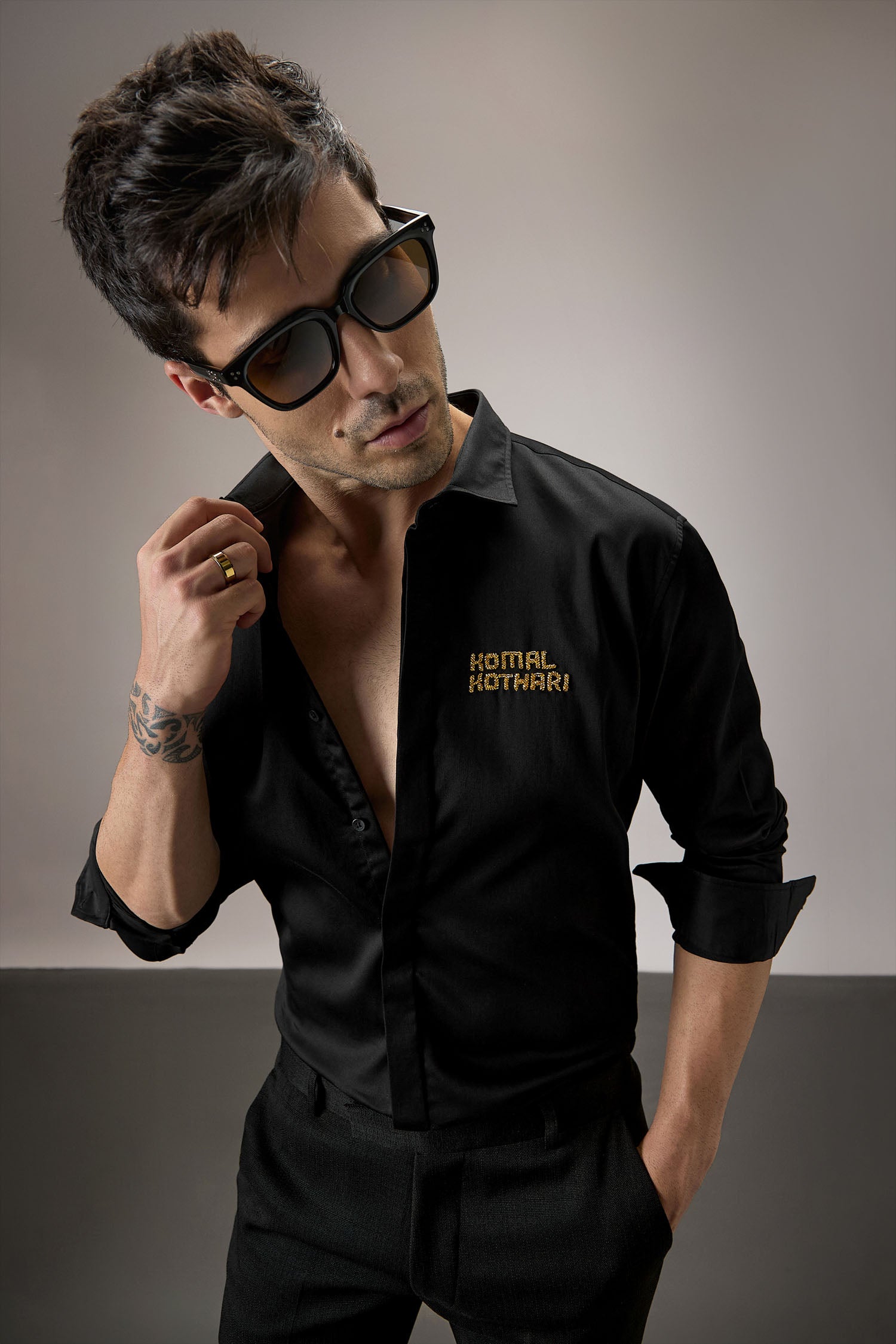 Komal Kothari - Hand Embroidered Designer Shirt - Black