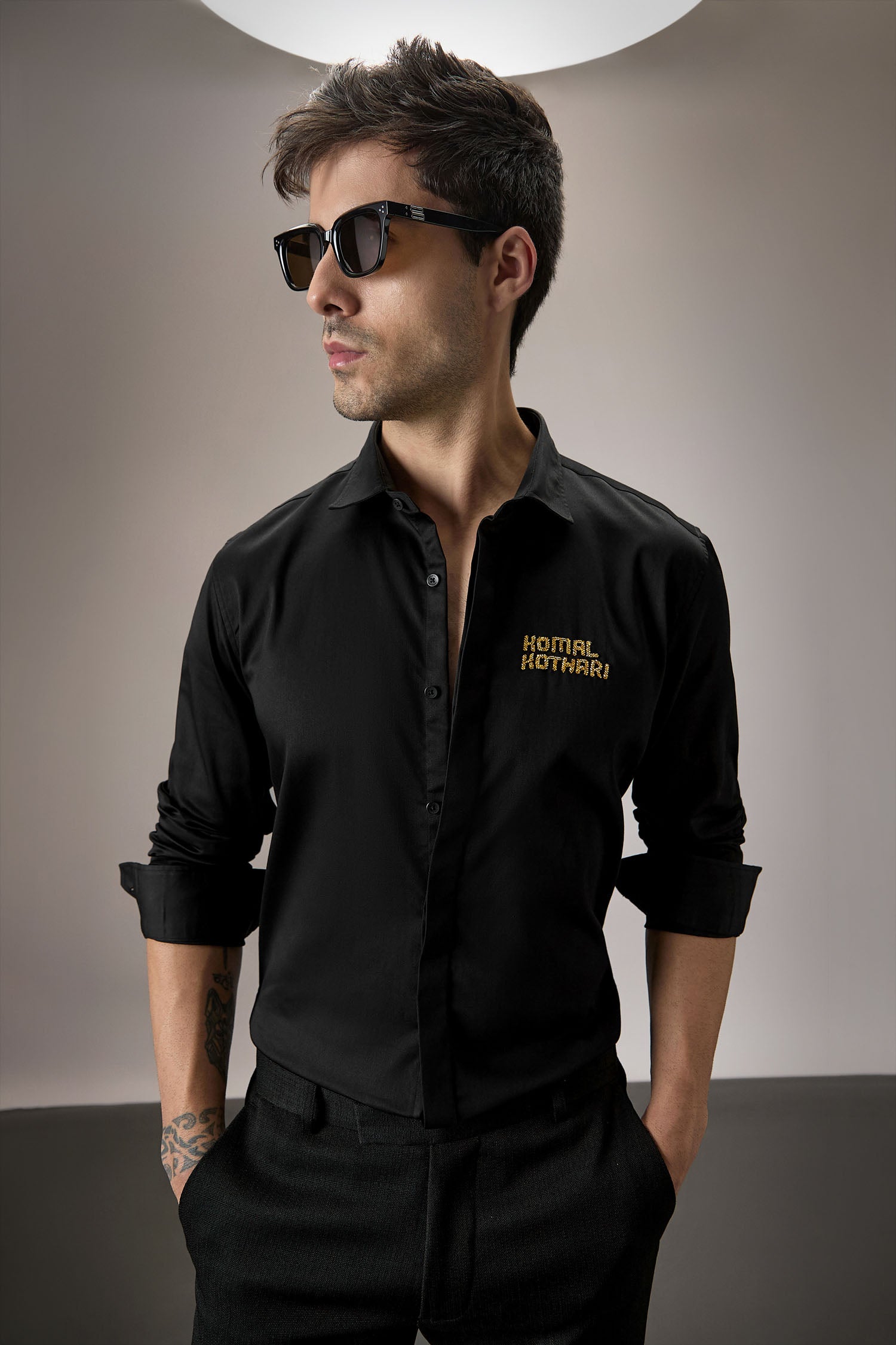 Komal Kothari - Hand Embroidered Designer Shirt - Black