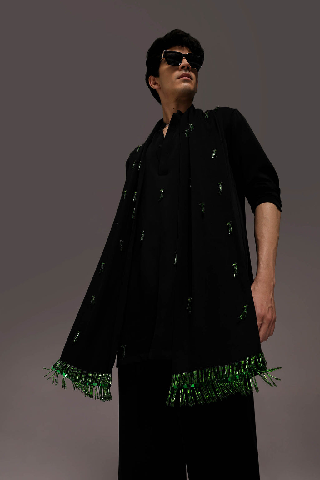 Emerald Fringe - Hand Embroidered Designer Kurta