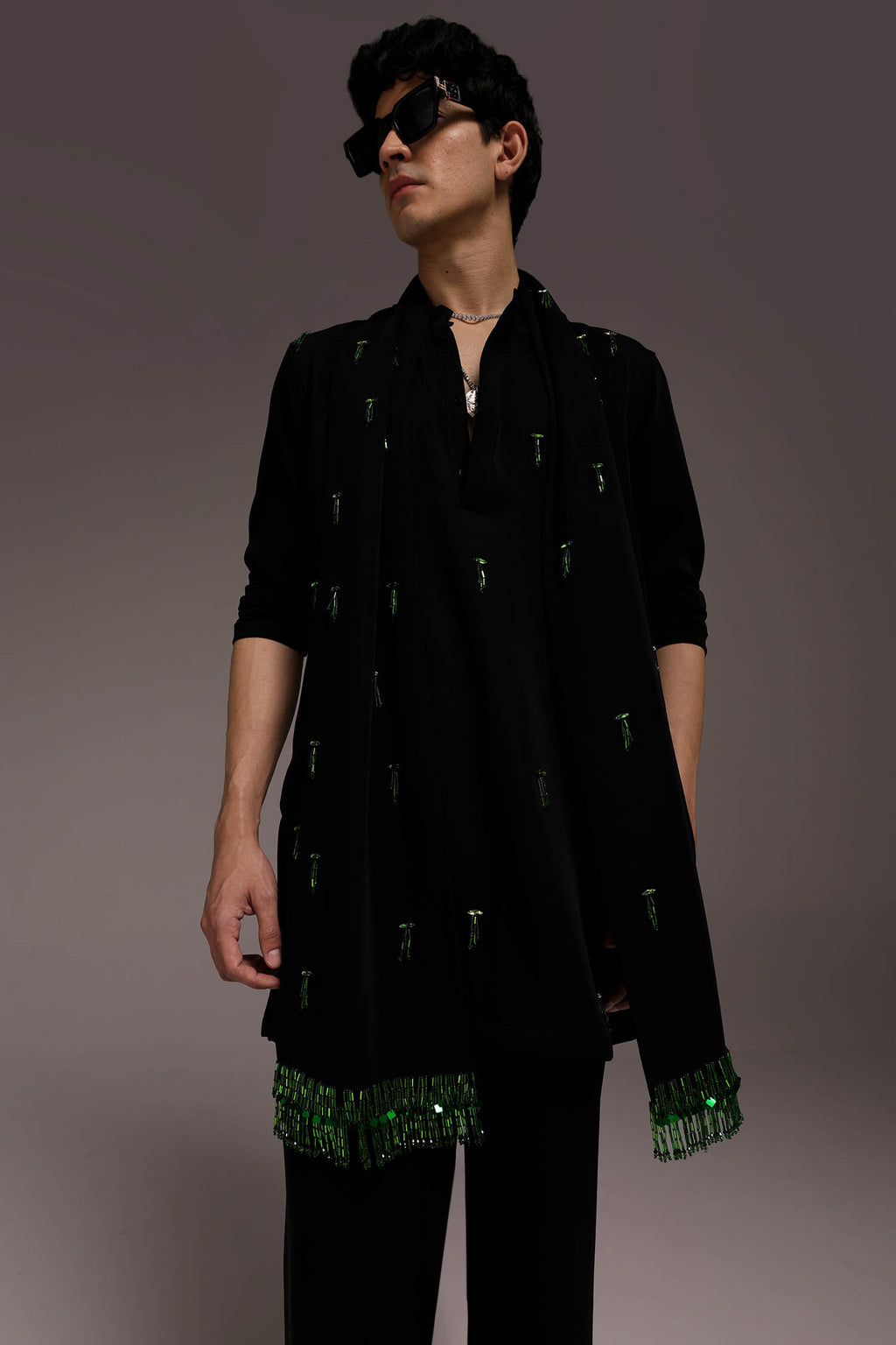 Emerald Fringe - Hand Embroidered Designer Kurta