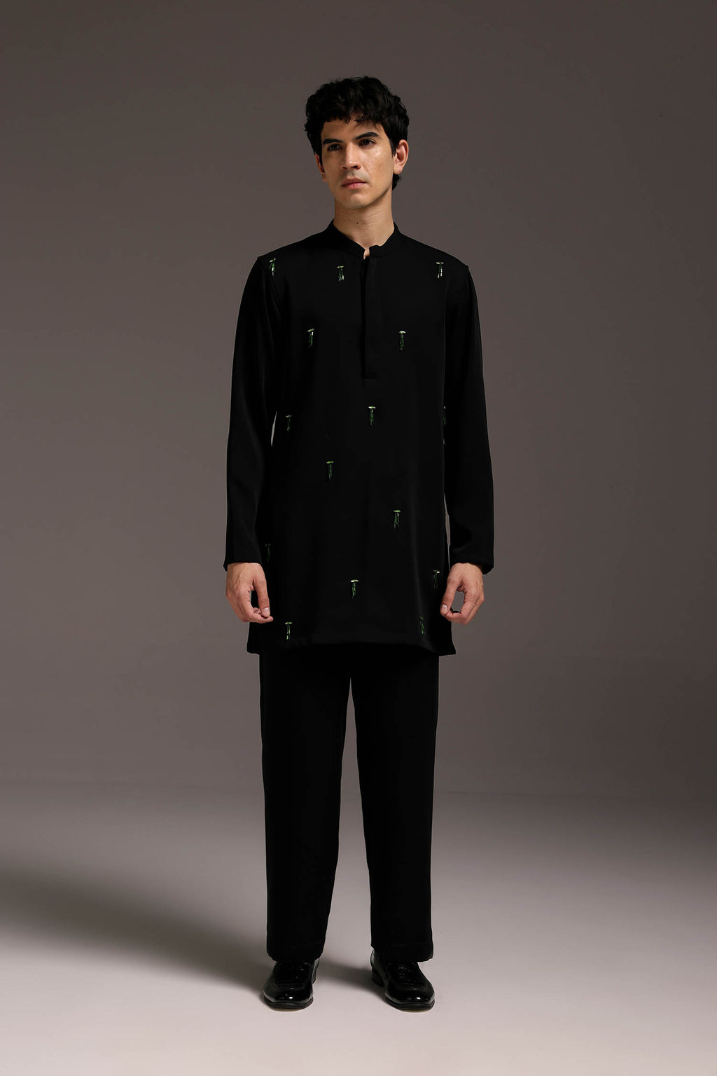 Emerald Fringe - Hand Embroidered Designer Kurta
