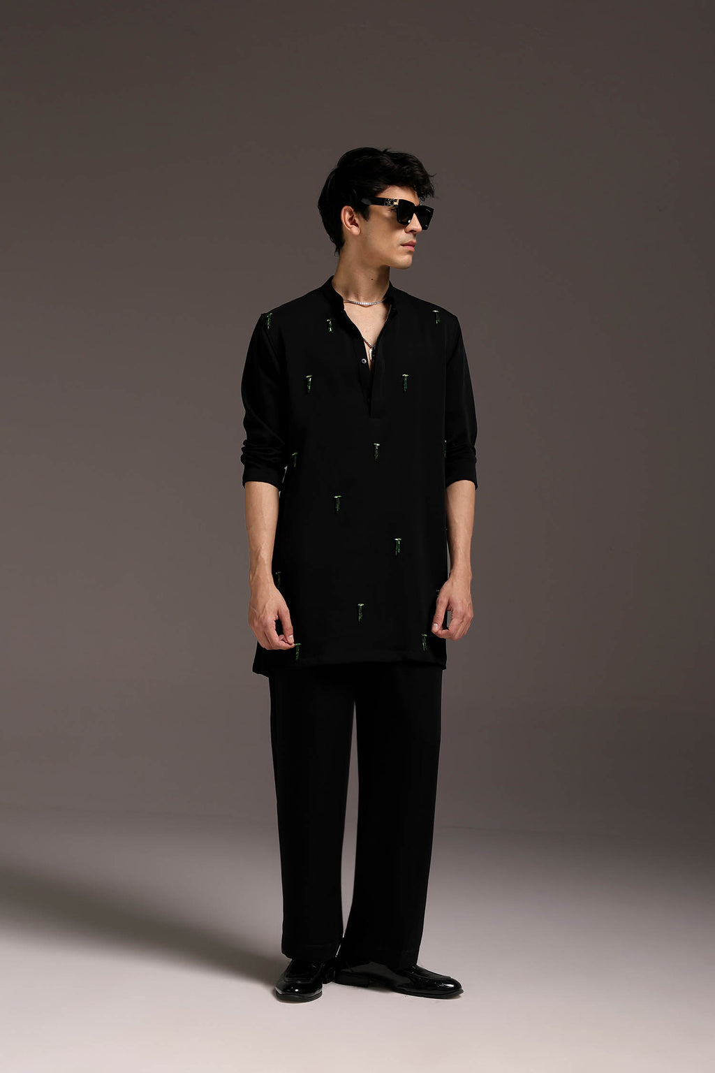 Emerald Fringe - Hand Embroidered Designer Kurta