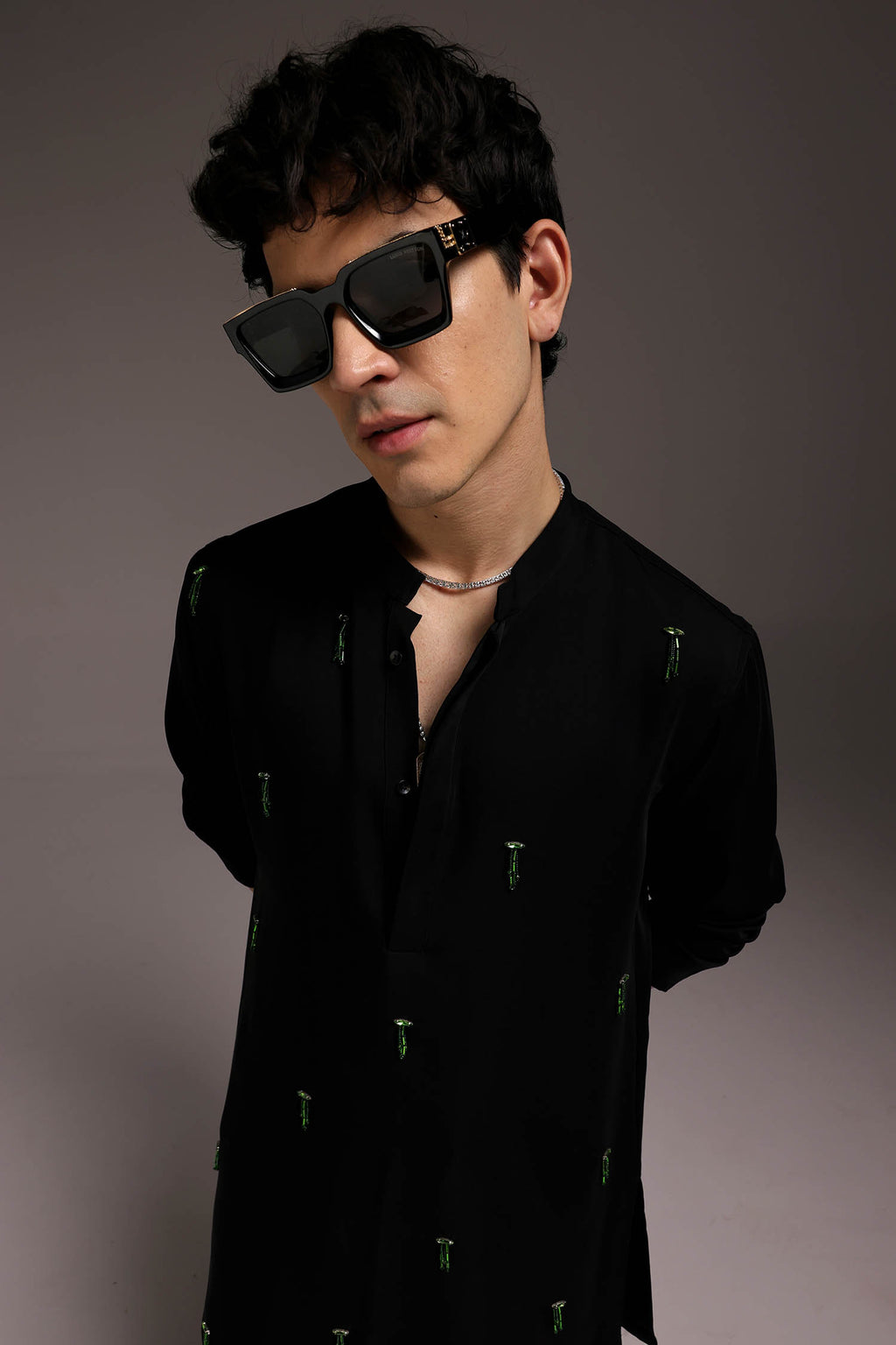 Emerald Fringe - Hand Embroidered Designer Kurta