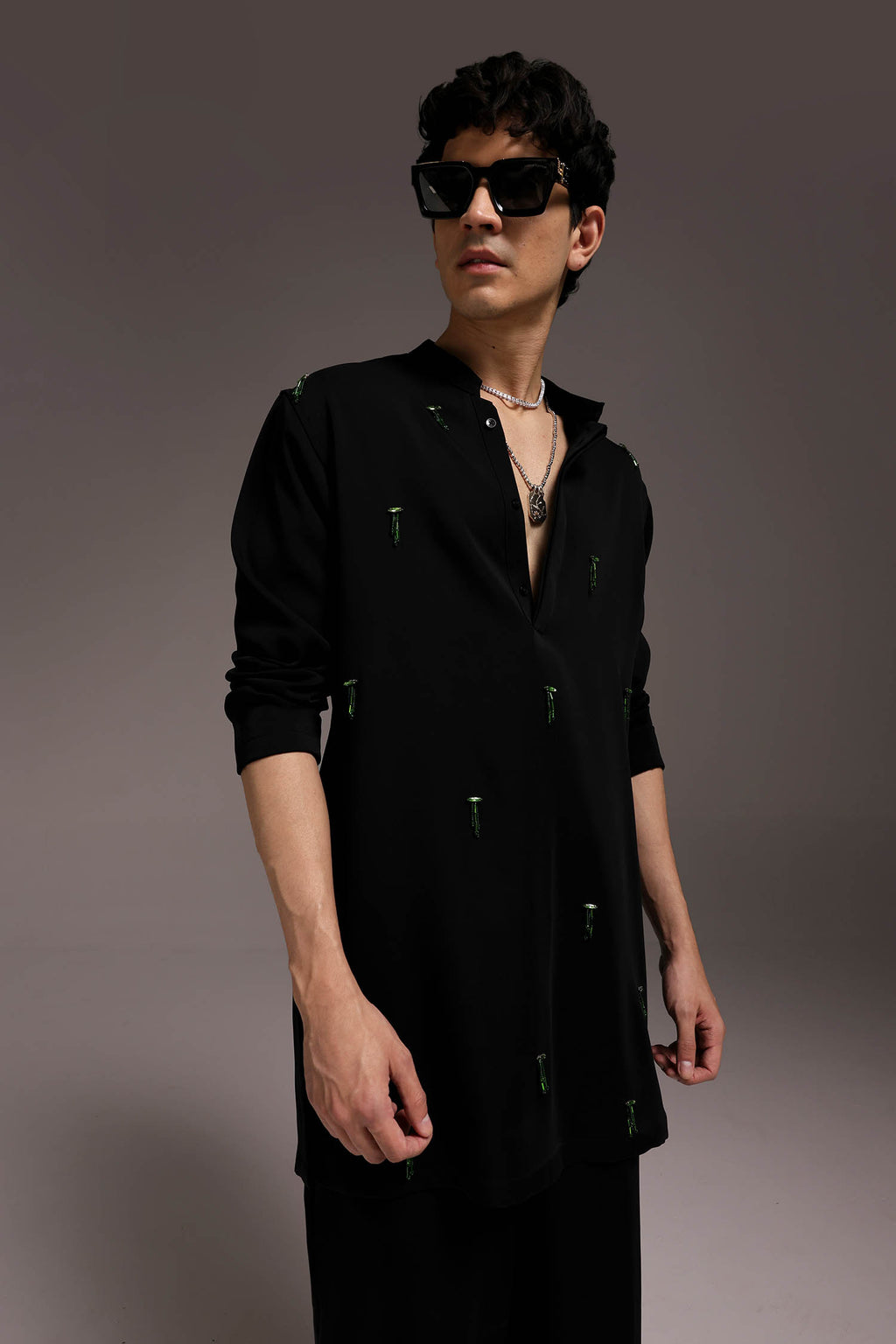 Emerald Fringe - Hand Embroidered Designer Kurta