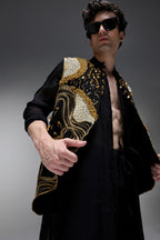 Golden Pearl (Gungru) - Hand Embroidered Designer  Bundi With Organza Kurta - Black