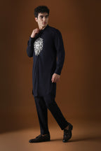 Lion Hand Embroidered Designer Kurta - Navy