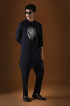 Lion Hand Embroidered Designer Kurta - Navy