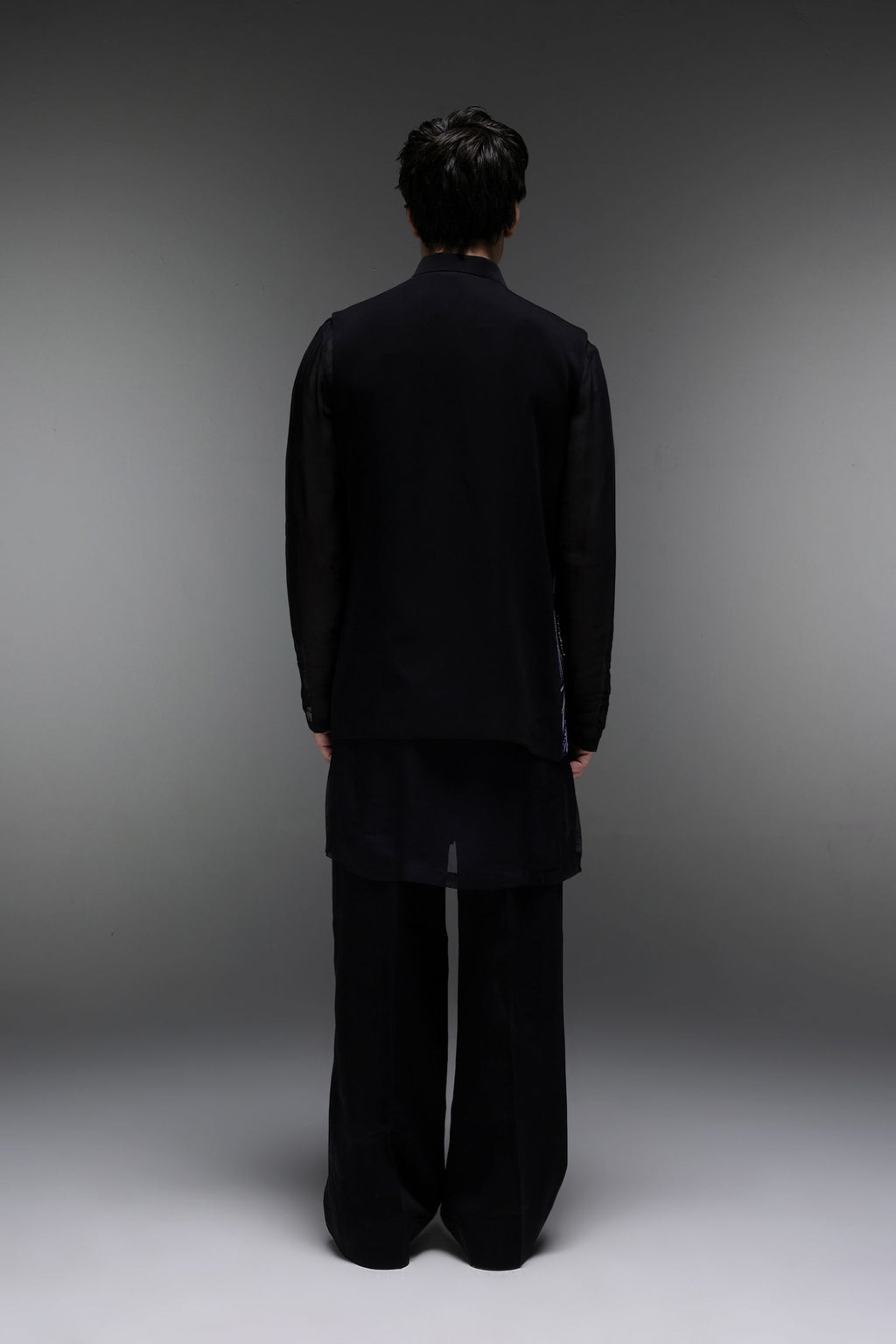 Azure(Ghungru) - Hand Embroidered Designer Bundi With Organza Kurta - Black