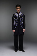 Azure(Ghungru) - Hand Embroidered Designer Bundi With Organza Kurta - Black