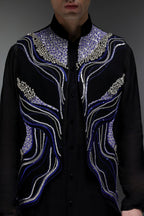 Azure(Ghungru) - Hand Embroidered Designer Bundi With Organza Kurta - Black