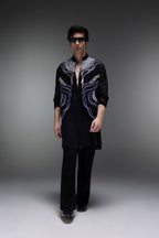 Azure(Ghungru) - Hand Embroidered Designer Bundi With Organza Kurta - Black
