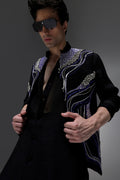 Azure(Ghungru) - Hand Embroidered Designer Bundi With Organza Kurta - Black