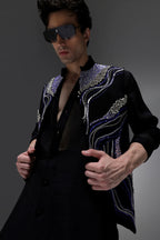 Azure(Ghungru) - Hand Embroidered Designer Bundi With Organza Kurta - Black