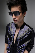 Azure(Ghungru) - Hand Embroidered Designer Bundi With Lachka Kurta - Black
