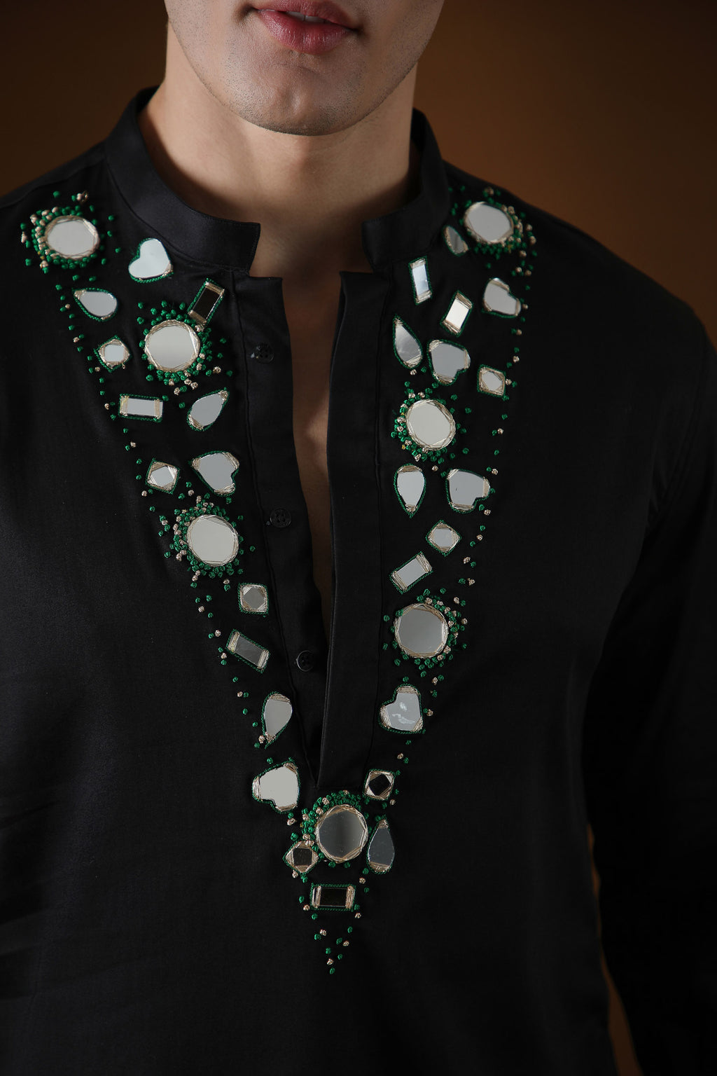 Mirror Knot Hand Embroidered Designer Kurta - Black