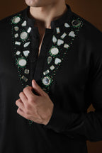 Mirror Knot Hand Embroidered Designer Kurta - Black